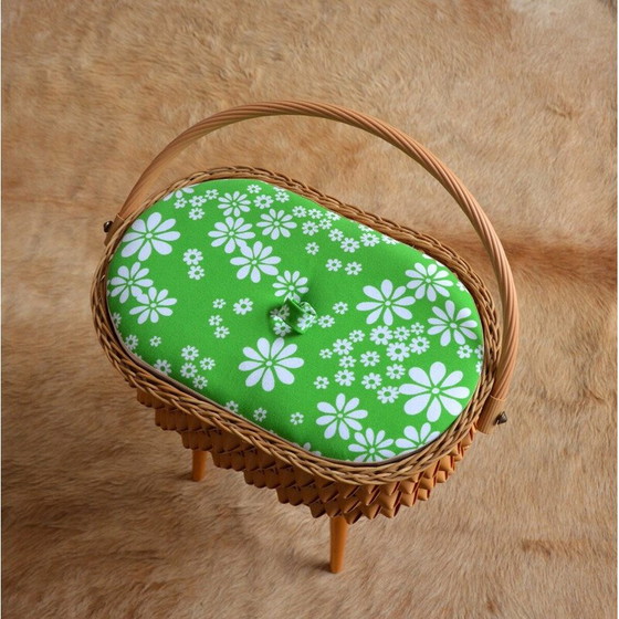 Image 1 of Vintage-Nähkästchen aus Holz und Rattan, 1960