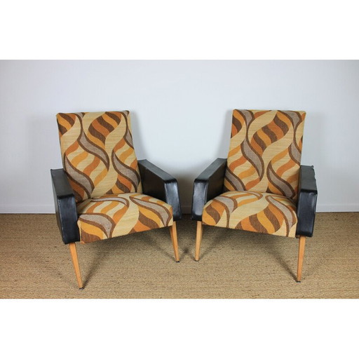 Paar Vintage-Sessel aus Skai und Stoff, 1970