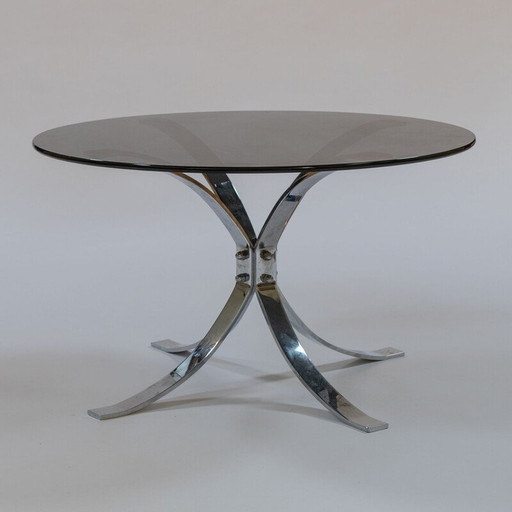 Schwerer Vintage-Couchtisch aus Chrom und Rauchglas