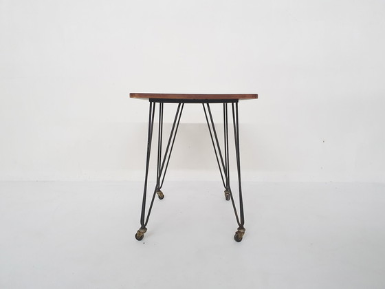 Image 1 of Beistelltisch oder Servierwagen aus Teakholz und Metall, Niederlande 1950