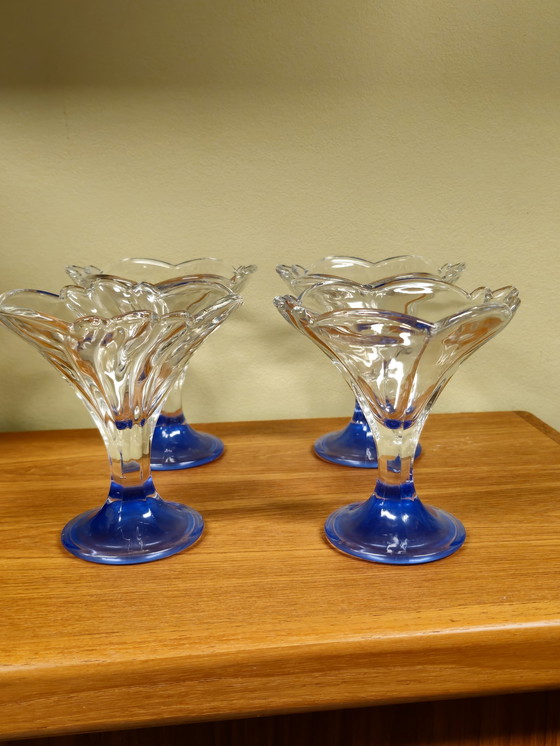 Image 1 of 4X Vintage Eiscreme Coupes Blau Borgonovo Italien Gläser