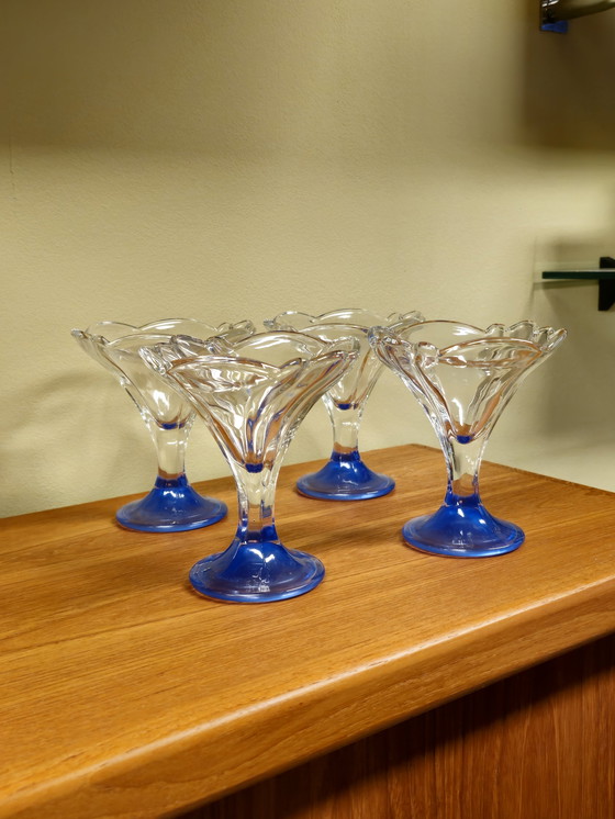 Image 1 of 4X Vintage Eiscreme Coupes Blau Borgonovo Italien Gläser