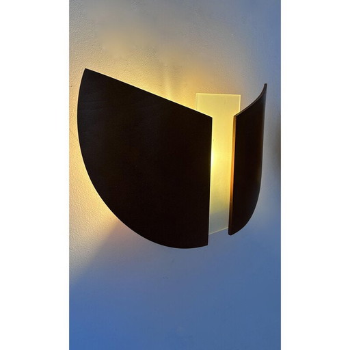 Paar alte Wandlampen aus thermogeformtem Holz und sandgestrahltem Glas, Frankreich 1980