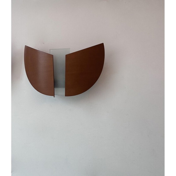 Image 1 of Paar alte Wandlampen aus thermogeformtem Holz und sandgestrahltem Glas, Frankreich 1980