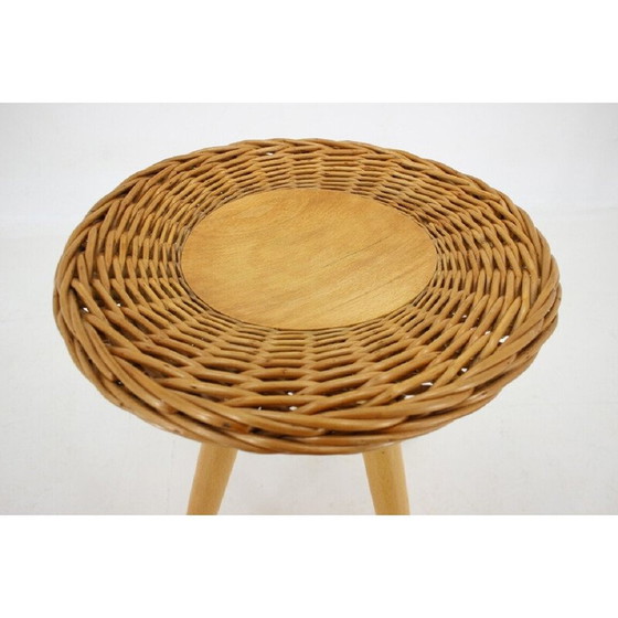 Image 1 of Vintage Beistelltisch aus Buchenholz und Rattan von Uluv, Tschechoslowakei 1970er Jahre