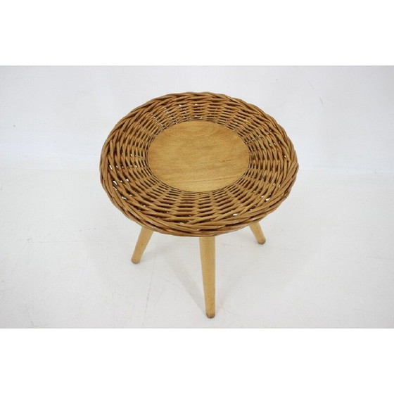 Image 1 of Vintage Beistelltisch aus Buchenholz und Rattan von Uluv, Tschechoslowakei 1970er Jahre