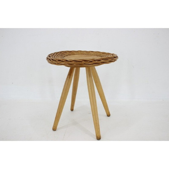 Image 1 of Vintage Beistelltisch aus Buchenholz und Rattan von Uluv, Tschechoslowakei 1970er Jahre