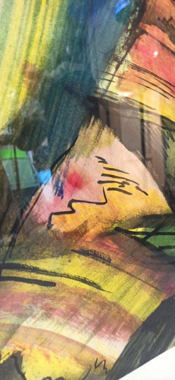 Image 1 of Vintage Origineel Aquarel Schilderij, Ingelijst