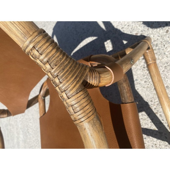 Image 1 of Vintage-Safari-Sessel aus Bambus und Leder, Dänemark 1960