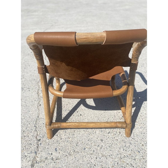 Image 1 of Vintage-Safari-Sessel aus Bambus und Leder, Dänemark 1960
