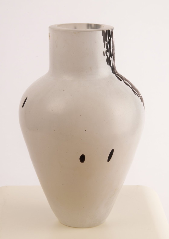 Image 1 of Seltene Kosta Boda Vase, Schwarz-Weiss, Satiniert