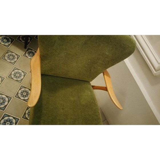 Image 1 of Zig Zag Sessel aus Teakholz und grünem Samt