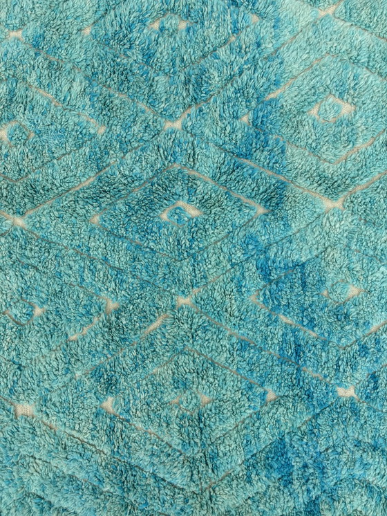 Image 1 of "Dellula" - Moderner blau-grüner handgewebter marokkanischer Teppich