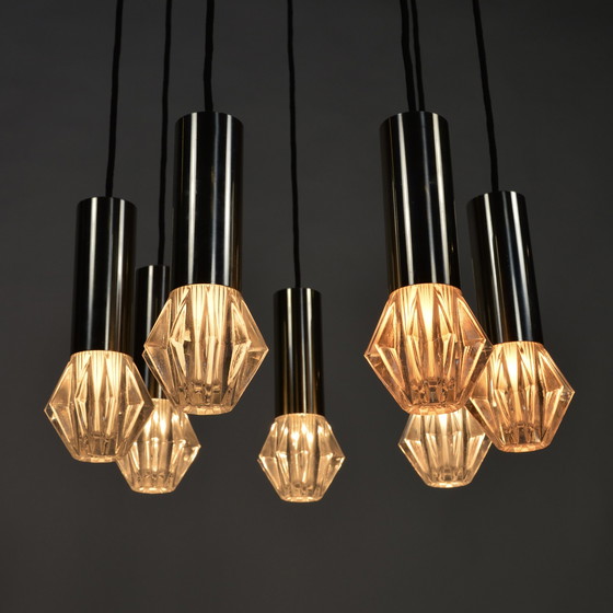 Image 1 of Chrom- und Glas-Kronleuchter/Hängelampe aus der Mitte des Jahrhunderts - 1960-70er Jahre