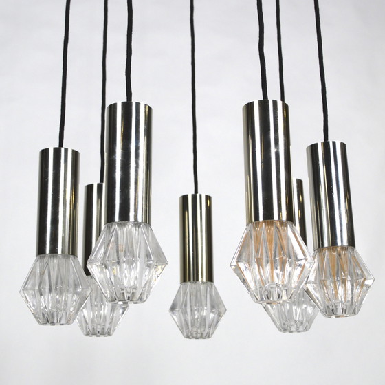 Image 1 of Chrom- und Glas-Kronleuchter/Hängelampe aus der Mitte des Jahrhunderts - 1960-70er Jahre