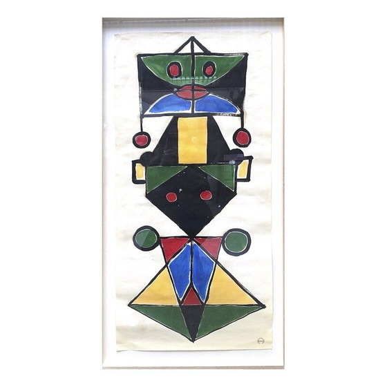 Image 1 of Alte Gouache auf Papier "Totem" von Albert Chubac, 1960-1970