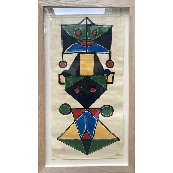 Image 1 of Alte Gouache auf Papier "Totem" von Albert Chubac, 1960-1970