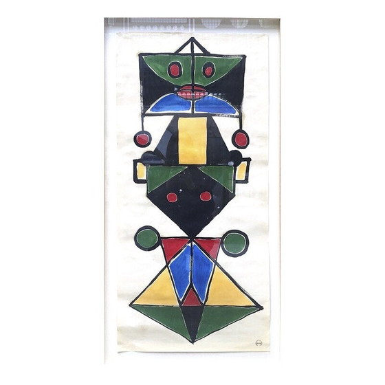 Image 1 of Alte Gouache auf Papier "Totem" von Albert Chubac, 1960-1970