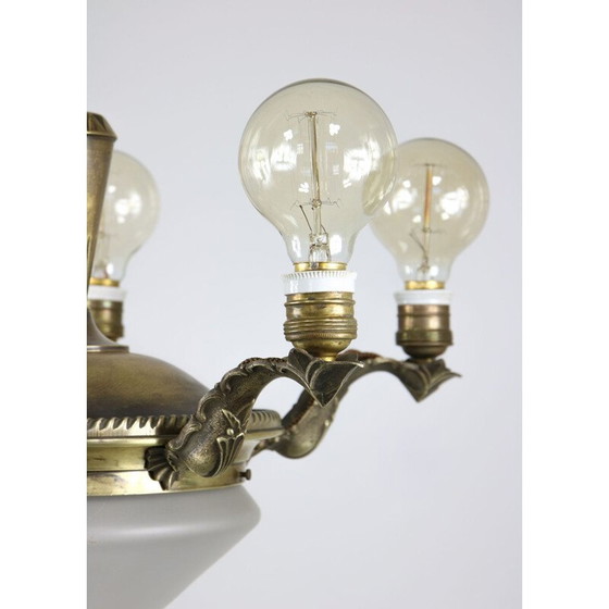 Image 1 of Vintage-Kronleuchter aus Messing und Glas im Art-Deco-Stil