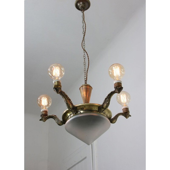 Image 1 of Vintage-Kronleuchter aus Messing und Glas im Art-Deco-Stil