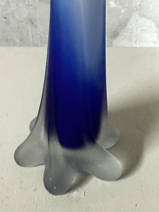 Große Vase Soliflora Vintage Paste Aus Glas Zweifarbig Blau - Weiß H 40 Cm