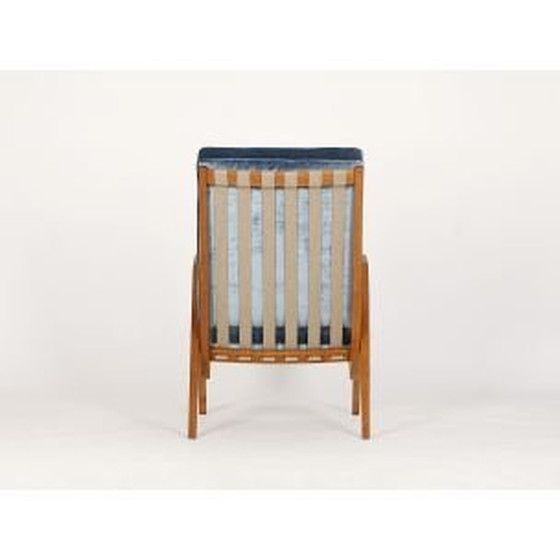 Image 1 of Sessel aus Eiche und blauem Samt, Tschechoslowakei 1950