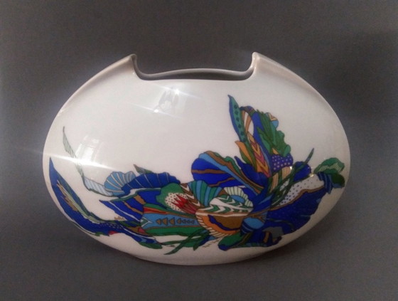 Image 1 of Lino Sabattini Rosenthal Postmoderne/Pop-Art 'Tasca' Vase mit Brigitte Doege Dekoration, 1980'S