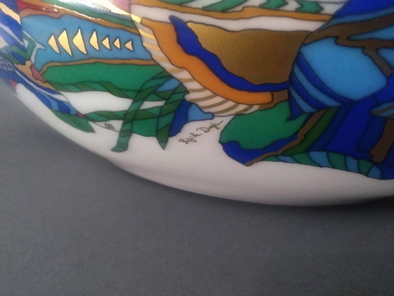 Image 1 of Lino Sabattini Rosenthal Postmoderne/Pop-Art 'Tasca' Vase mit Brigitte Doege Dekoration, 1980'S