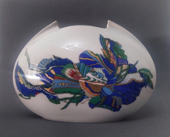 Image 1 of Lino Sabattini Rosenthal Postmoderne/Pop-Art 'Tasca' Vase mit Brigitte Doege Dekoration, 1980'S