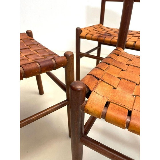 Image 1 of Satz von 4 Stühlen aus Holz und Leder, Italien 1960