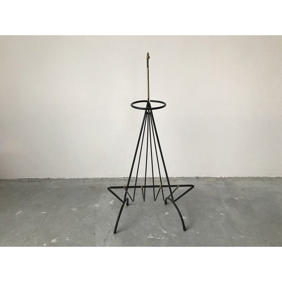 Image 1 of Vintage-Zeitschriftenständer aus schwarz lackiertem Metall und Messing, Frankreich 1950