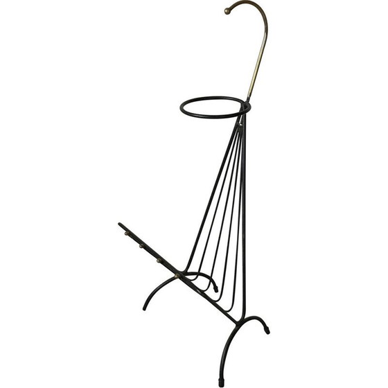 Image 1 of Vintage-Zeitschriftenständer aus schwarz lackiertem Metall und Messing, Frankreich 1950