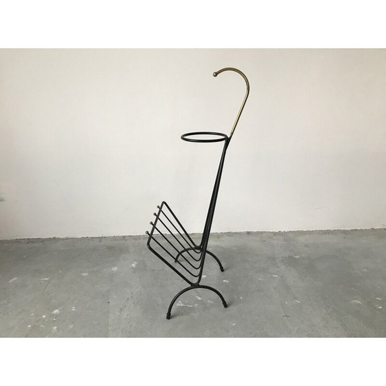 Image 1 of Vintage-Zeitschriftenständer aus schwarz lackiertem Metall und Messing, Frankreich 1950