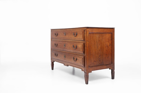 Image 1 of Rustikale französische Kommode aus massivem Eichenholz mit 3 Schubladen, ca. 1850