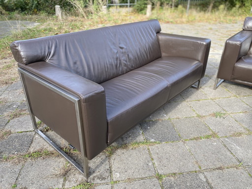 Montel Sofa Set 2 Halbsitzer Leder Choco Braun