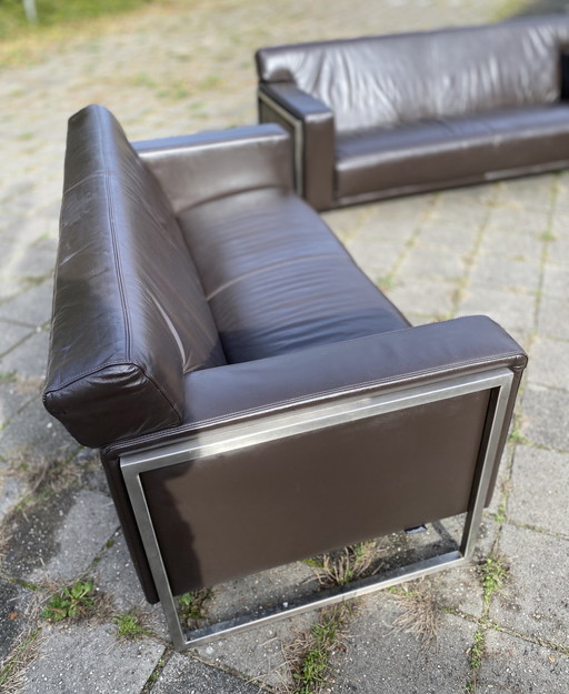 Montel Sofa Set 2 Halbsitzer Leder Choco Braun