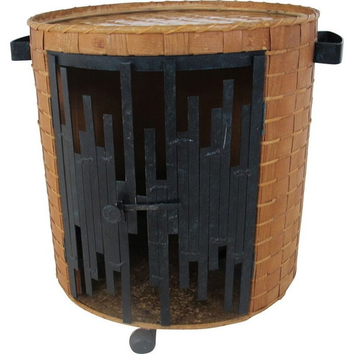 Barwagen aus Rattan und Stahl im brutalistischen Stil, 1950er Jahre