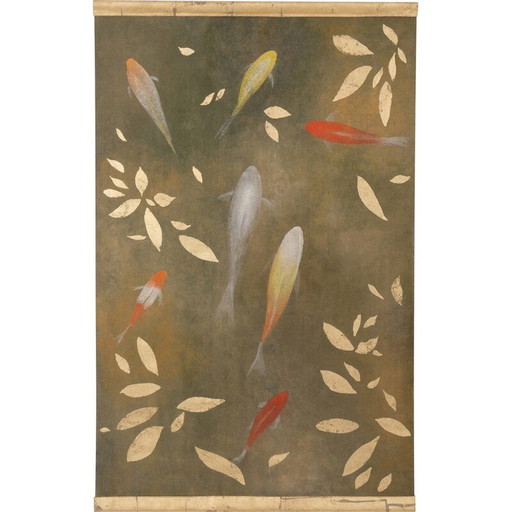 Vintage gemalt Leinwand Koi in Leinen