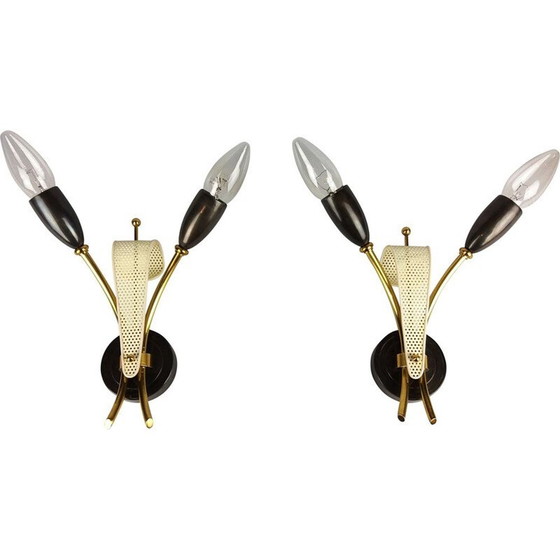 Image 1 of Paar durchbrochene Metallleuchten in weißem Lack von Kobis und Lorence, 1950