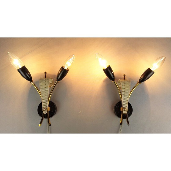 Image 1 of Paar durchbrochene Metallleuchten in weißem Lack von Kobis und Lorence, 1950