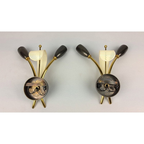 Image 1 of Paar durchbrochene Metallleuchten in weißem Lack von Kobis und Lorence, 1950