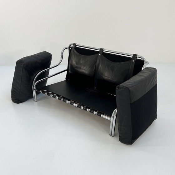 Image 1 of Leder Stringa 2-Sitzer Sofa von Gae Aulenti für Poltronova, 1960er Jahre