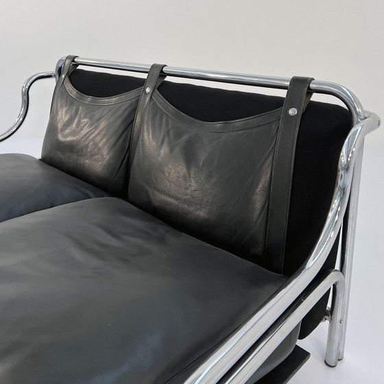 Image 1 of Leder Stringa 2-Sitzer Sofa von Gae Aulenti für Poltronova, 1960er Jahre