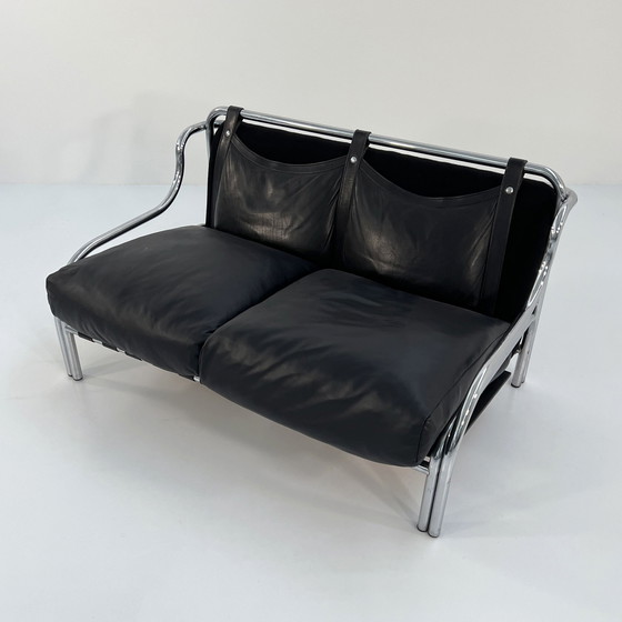 Image 1 of Leder Stringa 2-Sitzer Sofa von Gae Aulenti für Poltronova, 1960er Jahre