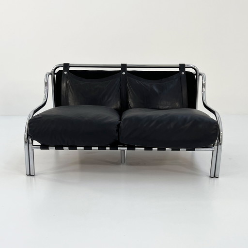 Leder Stringa 2-Sitzer Sofa von Gae Aulenti für Poltronova, 1960er Jahre