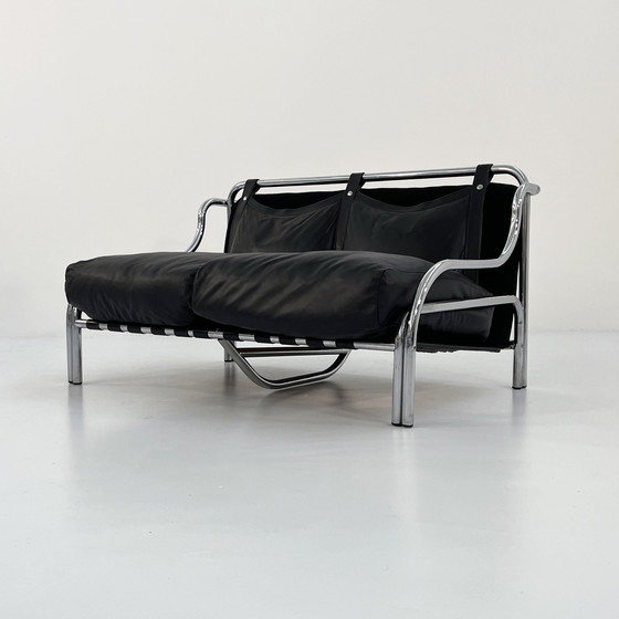 Image 1 of Leder Stringa 2-Sitzer Sofa von Gae Aulenti für Poltronova, 1960er Jahre