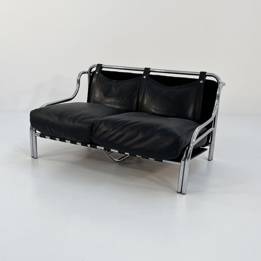 Leder Stringa 2-Sitzer Sofa von Gae Aulenti für Poltronova, 1960er Jahre