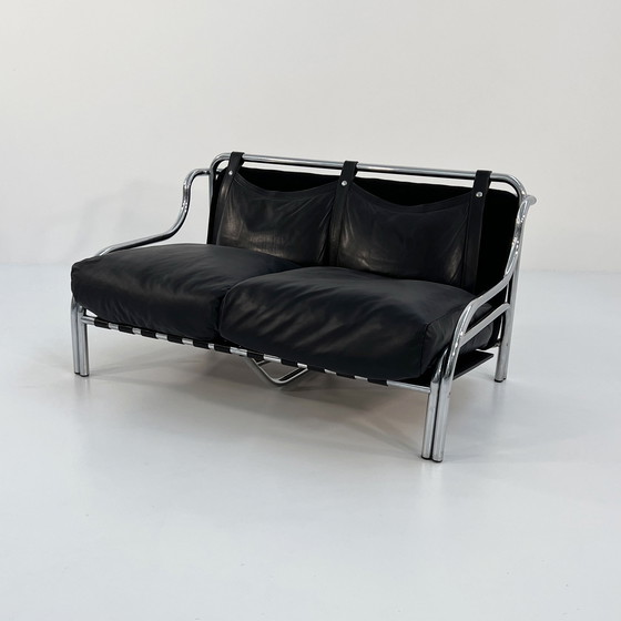 Image 1 of Leder Stringa 2-Sitzer Sofa von Gae Aulenti für Poltronova, 1960er Jahre