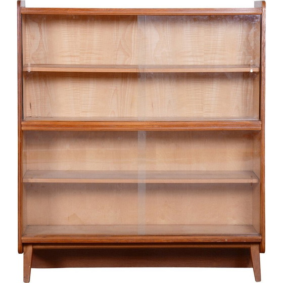 Image 1 of Vintage Bücherregal aus Eichenholz und Glastüren, Tschechoslowakei 1950