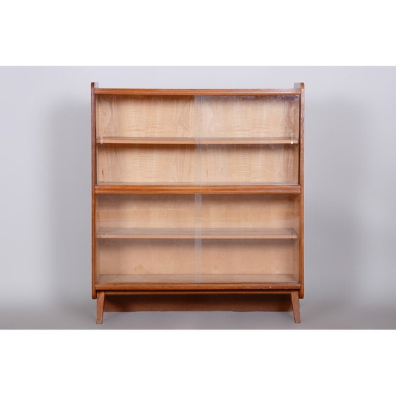 Image 1 of Vintage Bücherregal aus Eichenholz und Glastüren, Tschechoslowakei 1950